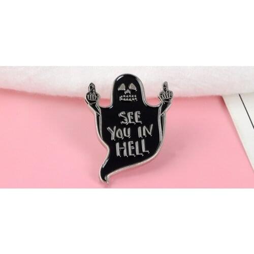 Grim reaper See You in Hell Halloween Punk Horrible Death Funny middle finger Enamel Brooches Pins For Friends
