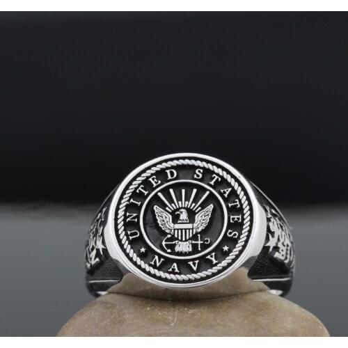 Vintage US Navy Military Veterans 925 Sterling Silver Ring