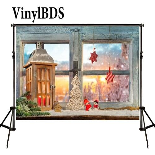 VinylBDS Christmas Photography Backgrounds Windows Snowman Backdrops Photo Lantern Candle Backdrops For Photo Studio