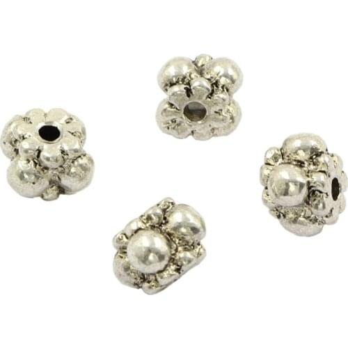 Tibetan Silver Metal Convex Quadrilateral Loose Spacer Beads For Making DIY Jewelry Findings Accessories 12pcs