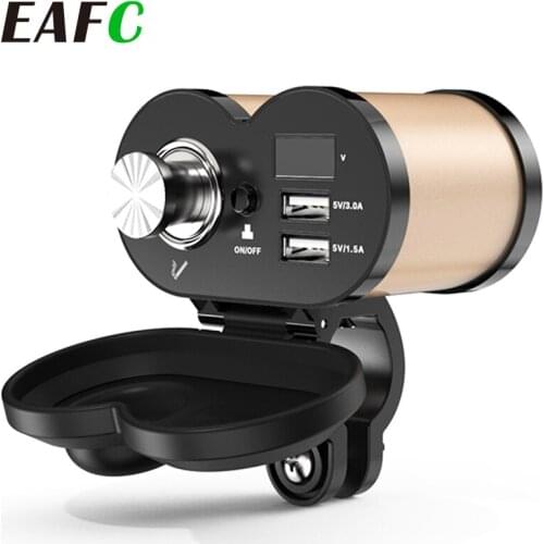 Motorcycle QC 3.0 Quick Charge 5V 3.0A/1.5A Dual USB Cigarette Lighter USB Charger with Voltmeter Time Display with On/Off Swith