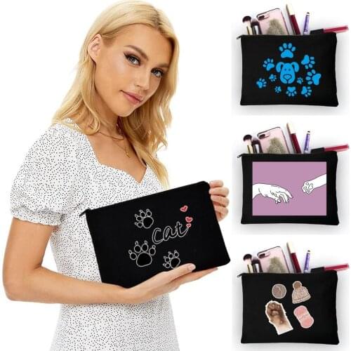 Footprints Print Women Zipper Linen Canvas Make Up Bag Travel Small Cosmetic Bag Makeup Female Makeup Pouch Necessaries