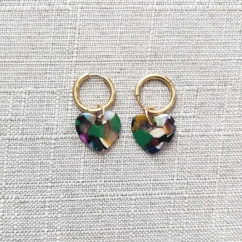 Bohemian Color Pattern Acrylic Pendant Earrings For Women Charm Heart-shaped серьги кольца Summer Beach Accessories Unique