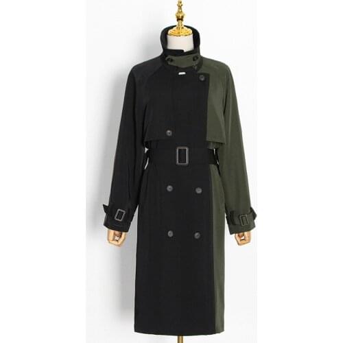 Winter New Safari Style Patchwork Women Trench Ladies Turn-down Collar Street Chic Belted Wind Coats