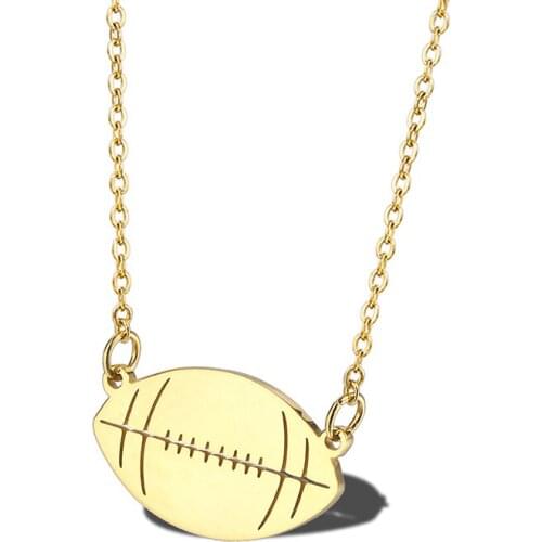RIR Gold American Football Necklace Women Simple Sports Soccer Ball Charm Jewelry Necklaces In Stainless Steel