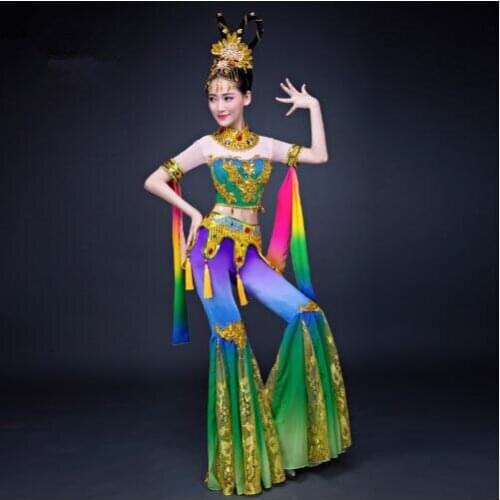 0177) Chinese classical moon legend Dunhuang flying dance costumes woman sequins Thailand folk dance dance party clothes