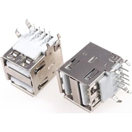 10pcs USB Connector A type Female receptacle 2 ports right angel through hole Dual 8 pin DIP type