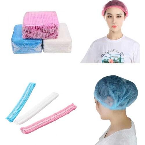 100Pcs 19 Inch Disposable Hat Round Non-Woven Head Covers Dust-Proof Chef Food Factory Workshop Anti-Hair Fall Cap