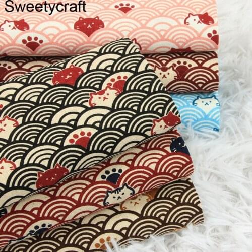 110*45cm Half Yard Thick 100% Cotton Fabric Japanese Wave Cat printed fabrics DIY Handmade Sewing Bag decor sheet Tissue Cloth