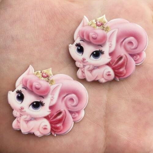 16 PCS Kawaii Colorful Cute Pink Cat Flat Back Acrylic Sheet Miniature Pattern Applique DIY Decor Craft Christmas Scrapbook