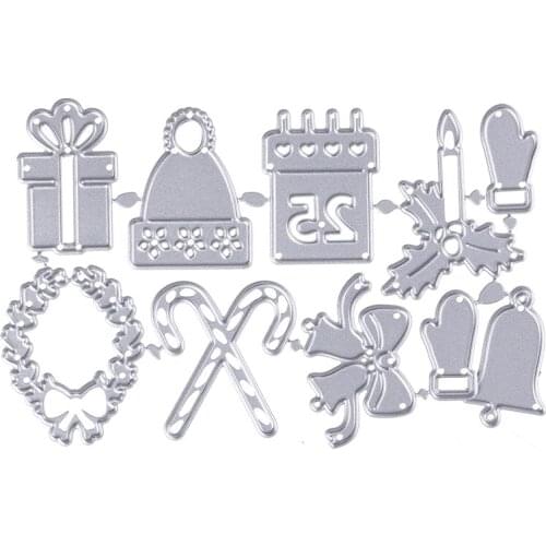 2020 New Christmas Alinacutle Cutting Dies Stick Candle Gift Box Bells Gloves Metal Cutting Dies Scrapbooking Card Making Dies