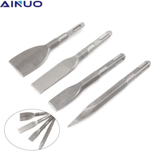 4Pcs Wall Chisels Set Electric Hammer Drill Bit Point Groove Gouge Flat Chisel Break Concrete Brick Wall Drilling