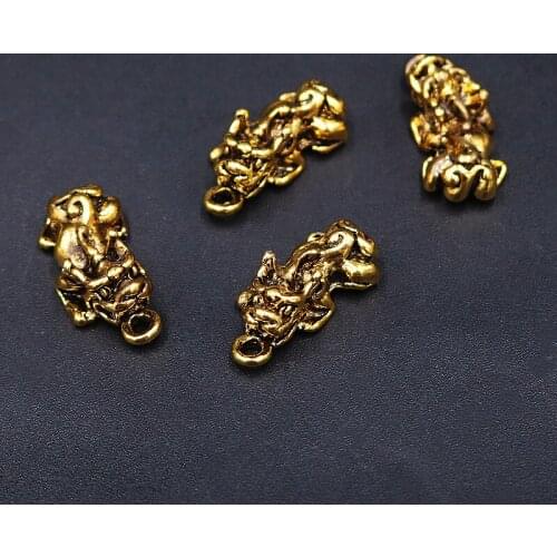 6pcs Antique Gold Color 3D Buddhist Beast Brave Troops Amulet Pendant DIY Charm Retro Bracelet Necklace Jewelry Crafts Making