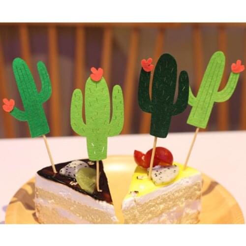 6pcs New Cactus Cupcake Topper Mini Green Plants Cake Topper For Kids Birthday Summer Party Cake Decorating Supplies Baby Shower
