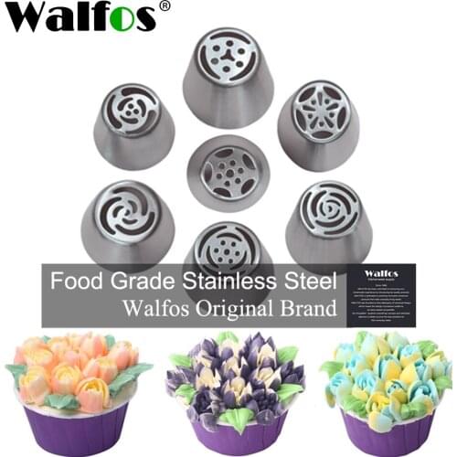Walfos 7PC/set Stainless Steel Russian Tulip Icing Piping Nozzles Pastry Decoration Tips Cake Decoration Rose Cake Tools
