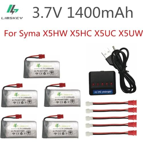 Limskey 3.7V 1400mAh LiPo Battery for SYMA X5SW X5SC X5HW X5HC X5UW battery with Charger RC Drone 3.7 V 1400 mah Lipo Battery