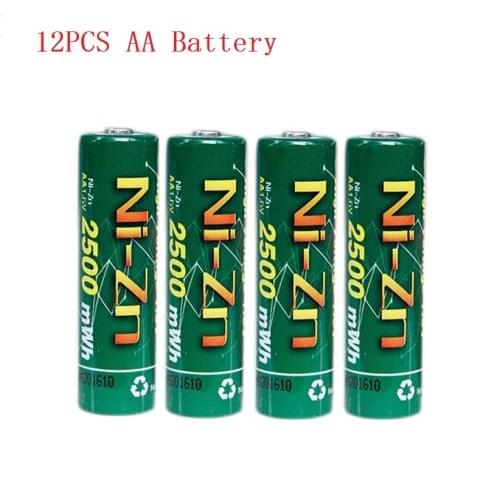 New quality 12Pcs NiZn Ni-Zn 1.6V AA 2500mWh Rechargeable Battery