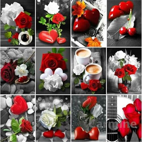 DIY 5D Diamond Painting Heart Rose Flower Black And White Cross Stitch Embroidery Picture Full Round&Square Drill Home Decor