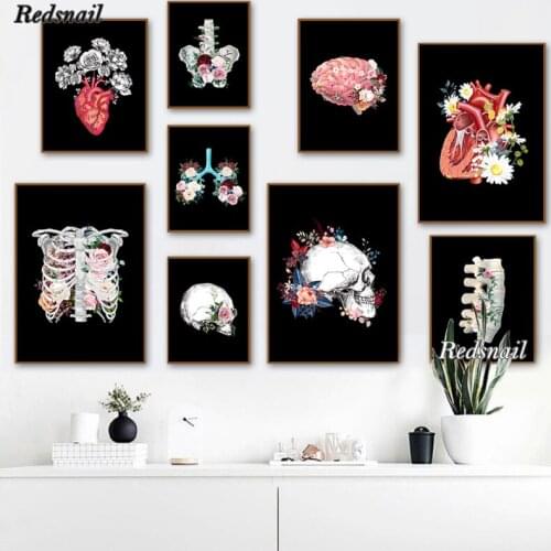 Diamonds Embroidery Brain Heart Black White Anatomy Vintage Wall Art DIY Diamond painting 5D mosaic Doctor Clinic Decor EE611