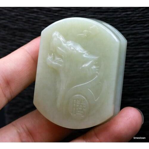 Big Treasure Top Top Chinese Hetian Jade Wolf Bust totem Belt Buckle Pendant Carving Timestown 20201126A