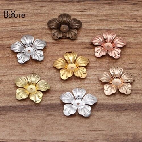 BoYuTe 100Pcs 20MM European Flower Charms Wholesale Stamping Brass DIY Jewelry Vintage Pendant Charms