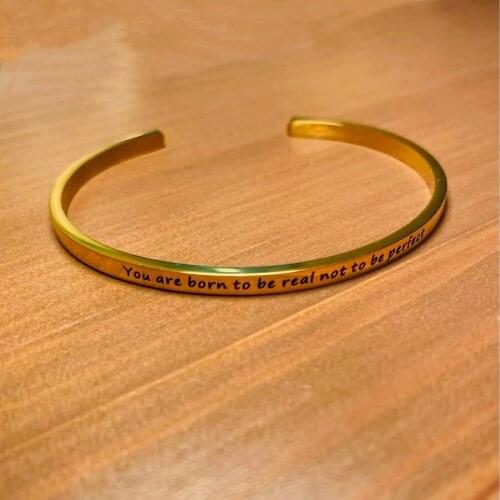 Cuff Bracelet Gold Color Bracelet Bangle Stainless Steel Bar Engraved Positive Inspirational Mantra Bracelets Open Cuff Bangles
