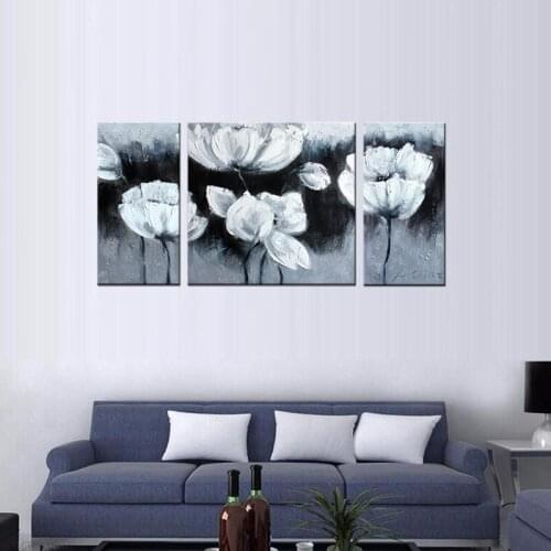 Black and White Flowers Artwork Modern Wall Pictures For Living Room Abstract Modular Picture Home Decor Oil Painting on Canvas