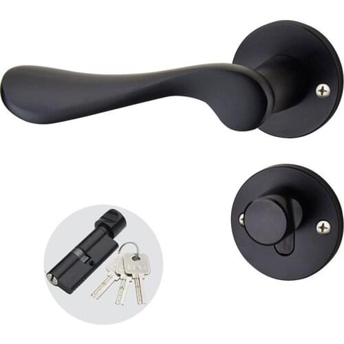 Black Aluminum Door Locks Continental Bedroom Minimalist Interior Door Handle Lock Mute Cylinder Security Locks with Keys