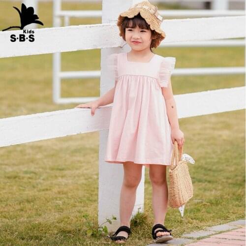 2020 Childrens Clothing Summer Dress Mesh Sleeve Kids Princess Dress Solid Color Kids Dresses for Girls