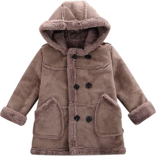 Childrens woolen coat boy winter long thick coat baby suede coat