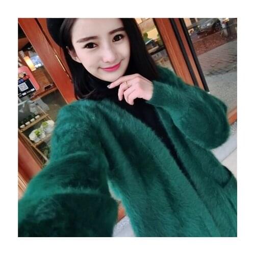 Qiu dong new mink wool coat in long fashion v-neck mink wool coat thickening mink wool cardigan