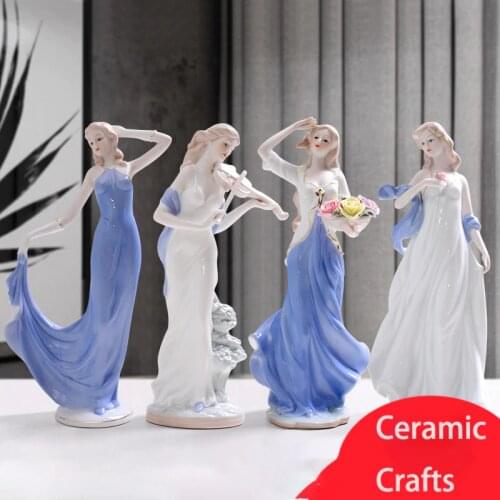 European Ceramic Beauty Figurine Home Furnishing Crafts Decoration Western Lady Girls Porcelain Handicraft Ornament Wedding Gift