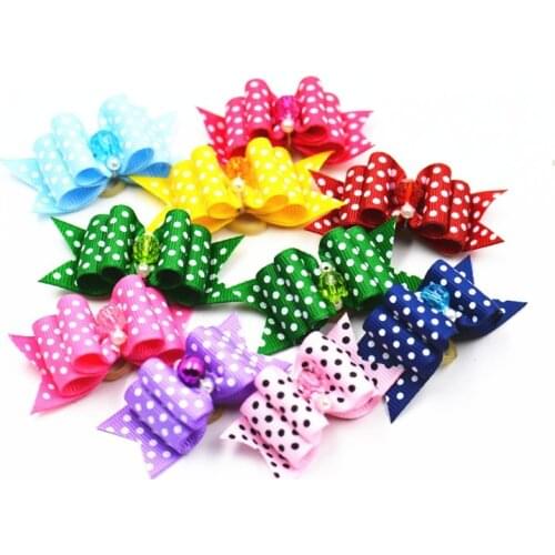 20/50/100pcs /set Pet dog Cat bow tie cute dot pattern dog bow in hair grooming hair accessories puppy hair bows with Rhinestone