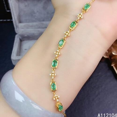 KJJEAXCMY fine jewelry 925 sterling silver inlaid natural emerald women luxury fresh noble gem hand bracelet support detection