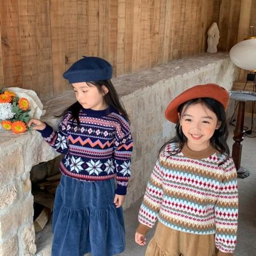 Cute Baby Geometric Pattern Sweaters for Girls O Neck Long Sleeves Toddler Infant Knitted Pullovers Tops Boys Knitted Clothes