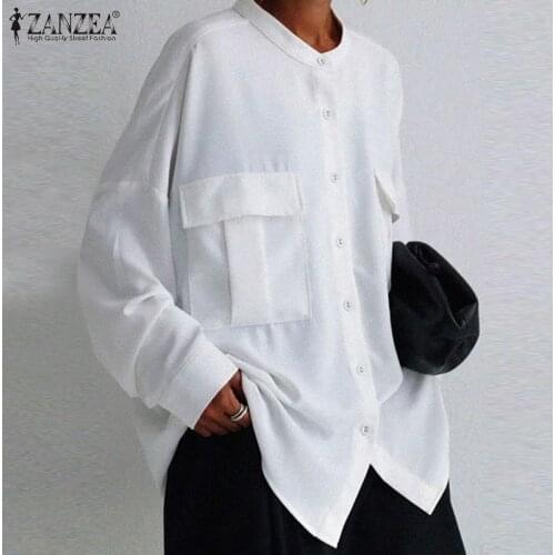 Fashion Womens Spring Blouses 2021 ZANZEA Solid Shirts Casual Long Sleeve Blusas Female Button Tunic Plus Size Tops Chemise 5XL