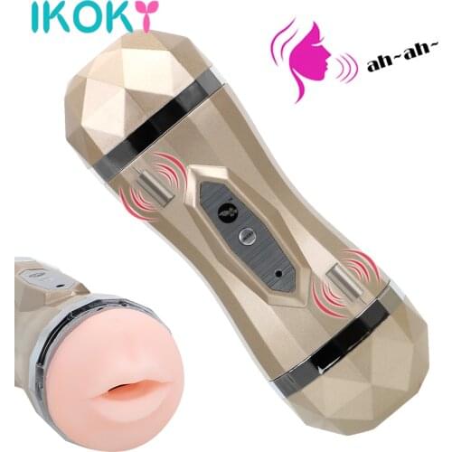 IKOKY Male Masturbator Vibrator Real Vagina for Men Silicone Toy,Deep Throat Pussy Mouth Double Sex Toys for Adult Suck Man