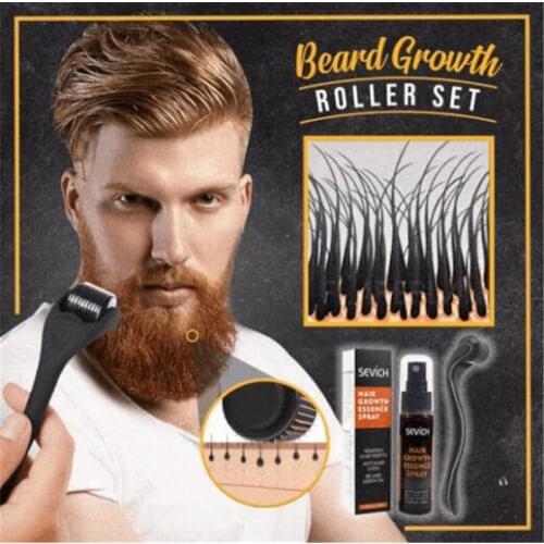 Beard Growth Roller Set Beard Growth Kit Mens Beard Growth Oil Nourishing Enhancer Beard Oil Spray Beard Care With Beard Roller