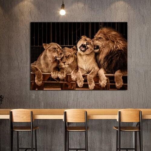 Lion Family Wall Art Canvas Painting Posters and Prints Pictures Animal Posters Wall Decoration Modern For Home Decor No Frame