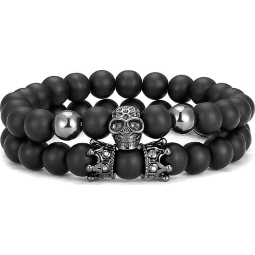 New classic black stone beads rock beads beads men and women bracelets skull charm lucky men and women style jewelry gifts