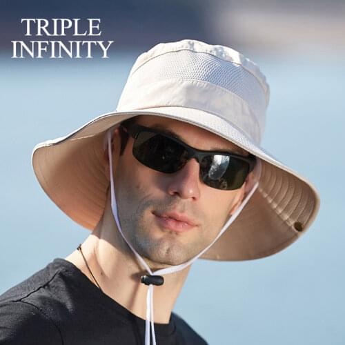 Outdoor Summer Men Designer Bucket Hats Solid Color Anti-UV Breathable Foldable Fishing Male Sun Caps Hiking Camping Panama Hat