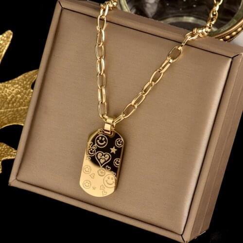 Titanium steel square brand love smiling face necklace light luxury minority gift delicate collarbone chain long sweater chain