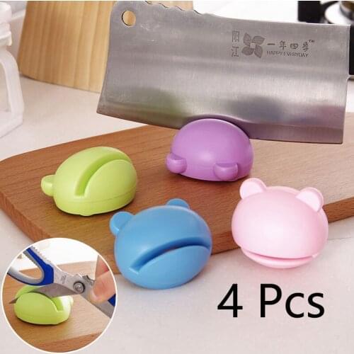 4 Pcs Colourful Portable Sharpener Mini Cartoon Bear Sharpener Kitchen Knife Sharpener Hand-held Fast Kitchen Knife Sharpener