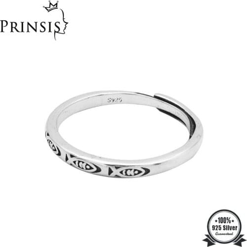 PrinSis Genuine 925 Sterling Silver Sweet Minimalist Fish Opening Ring For Fashion Women Wedding Ring Fine S925 Jewelry DD1027