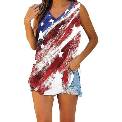 Stripe Print Vestes Tops Womens Sleeveless V Neck Casual Tank independence Day Top Beach Tanks Camis camisetas de mujer