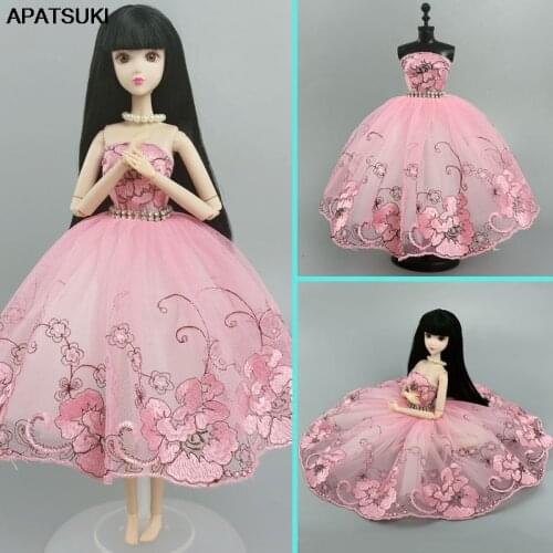 Pink Floral Ballet Dress For Barbie Doll Outfits 1/6 Dolls Accessories Cute Dancing Costume Rhinestone Clothes 3-layer Skirt Toy