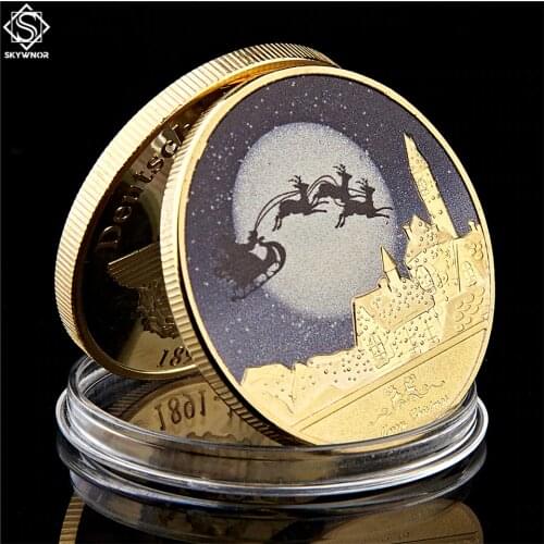 Merry Christmas Snowman Deer Gold/Silver Commemorative 1.57"*0.12" Coin Collectibles With Coin Capsule