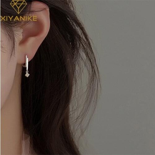 XIYANIKE 925 Sterling Silver Korean Square Pendant Zircon Earrings Temperament Fashion Female Summer Small Handmde Couple Gift