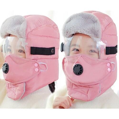 2020 Children Ear Flaps Parent-child Hat Glasses Neck Eye Protection Bomber Hat Women Winter Hats Mens Mask Windproof Thick Caps