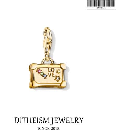 Charm Pendant Vintage Suitcase 925 Sterling Silver in Golden Color Fit Bracelets & Necklace 2021 New Fine Jewelry Gift For Women
